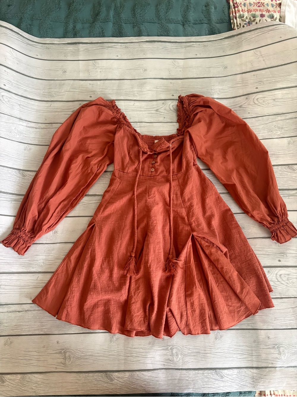 Chelsea & Violet Rust Orange Puff-Sleeve Mini Dress